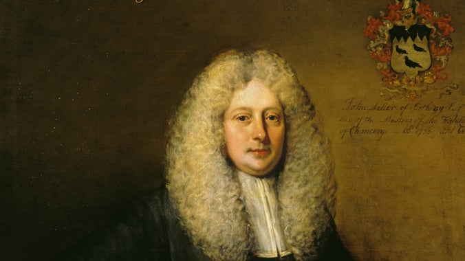 Darlun olew o John Meller, Meistr yr Uchel Lys Siawnsri.